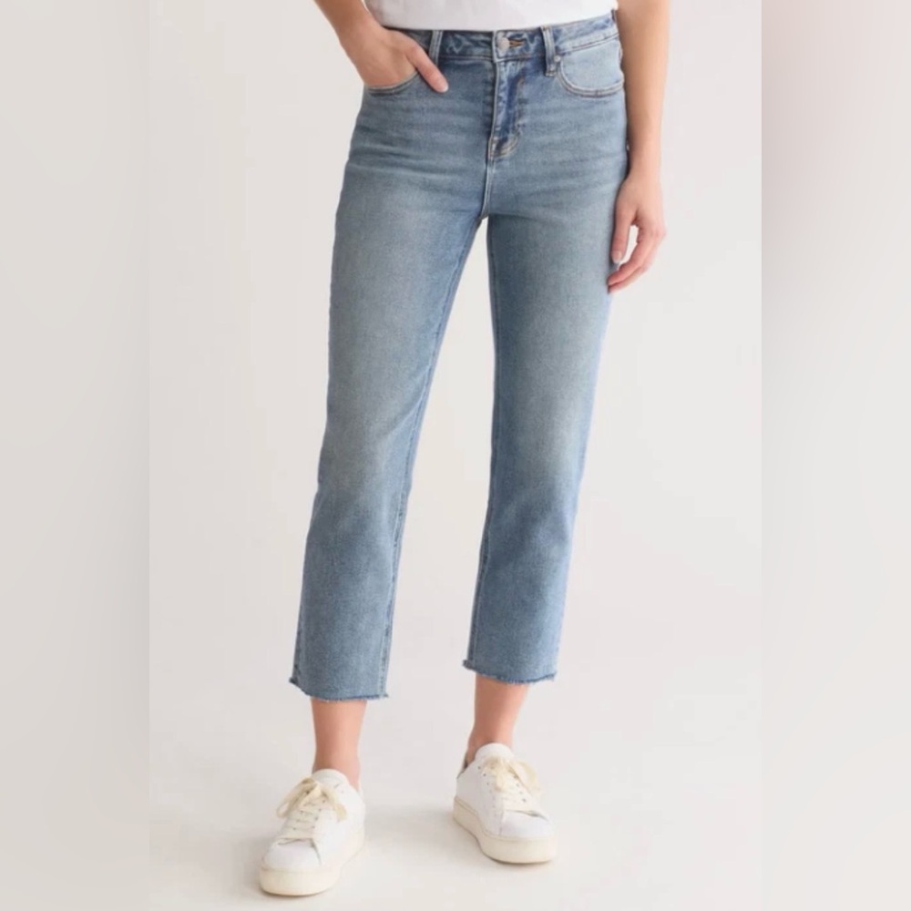 Vigoss Stevie Crop Straight Jeans Light Wash Raw Hem Womens 27 Mid Rise